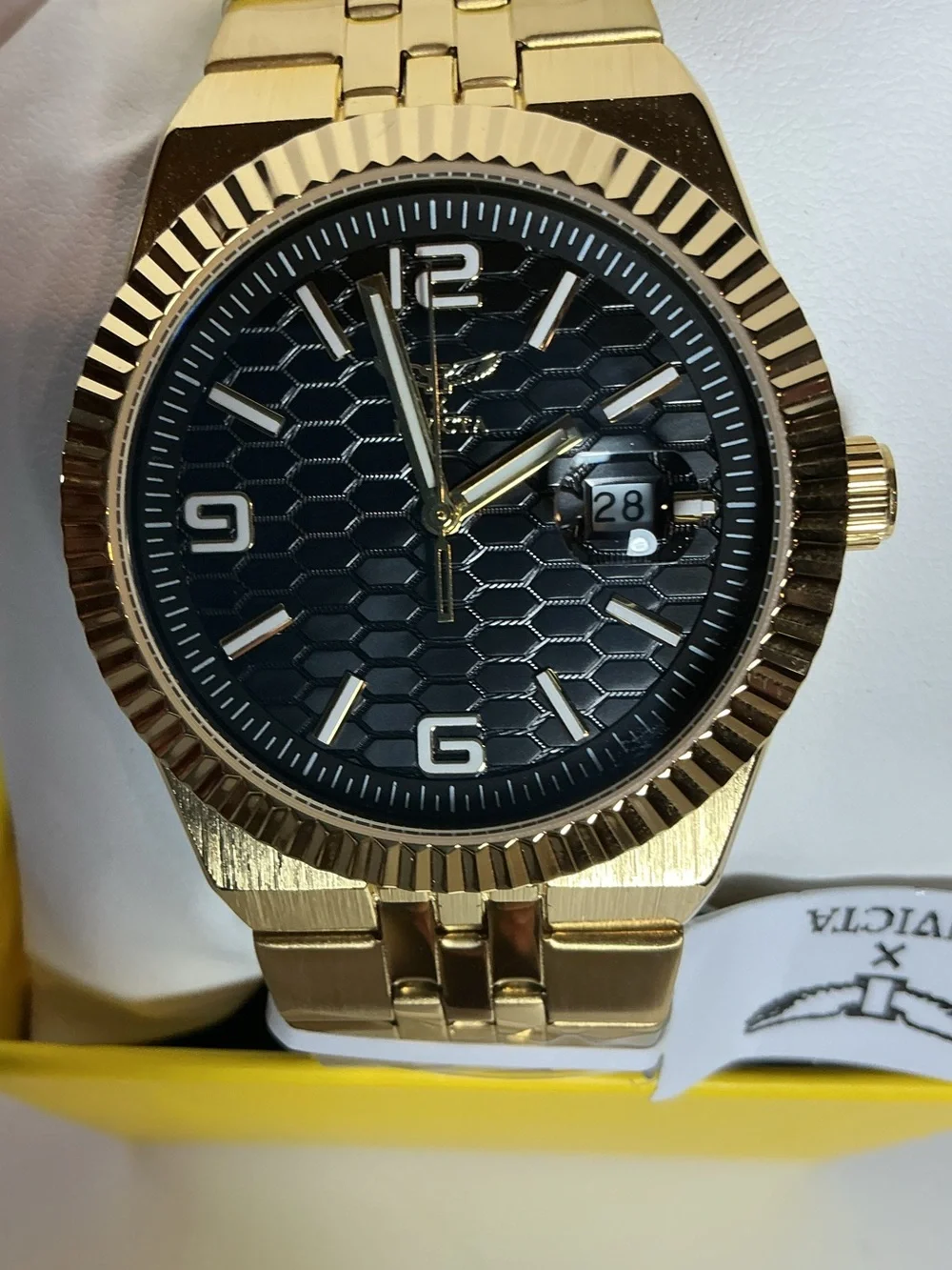 Invicta Gold Tone Watch with Black Textured Dial